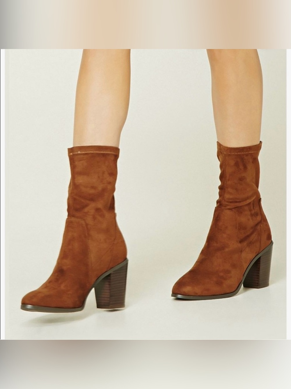 Forever 21 Brown Faux Suede Western Mid-Calf Block Heel Boots